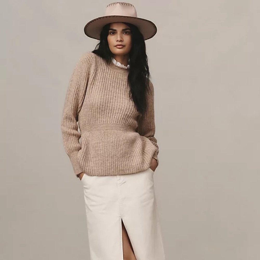 NWOT Anthropologie Lea & Viola Ruffle Sweater Neutral XS